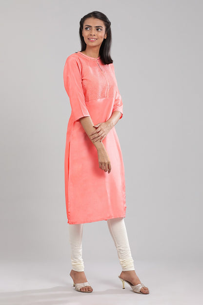 Pink Band Collar Solid kurta