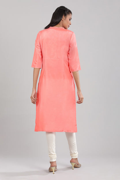 Pink Band Collar Solid kurta