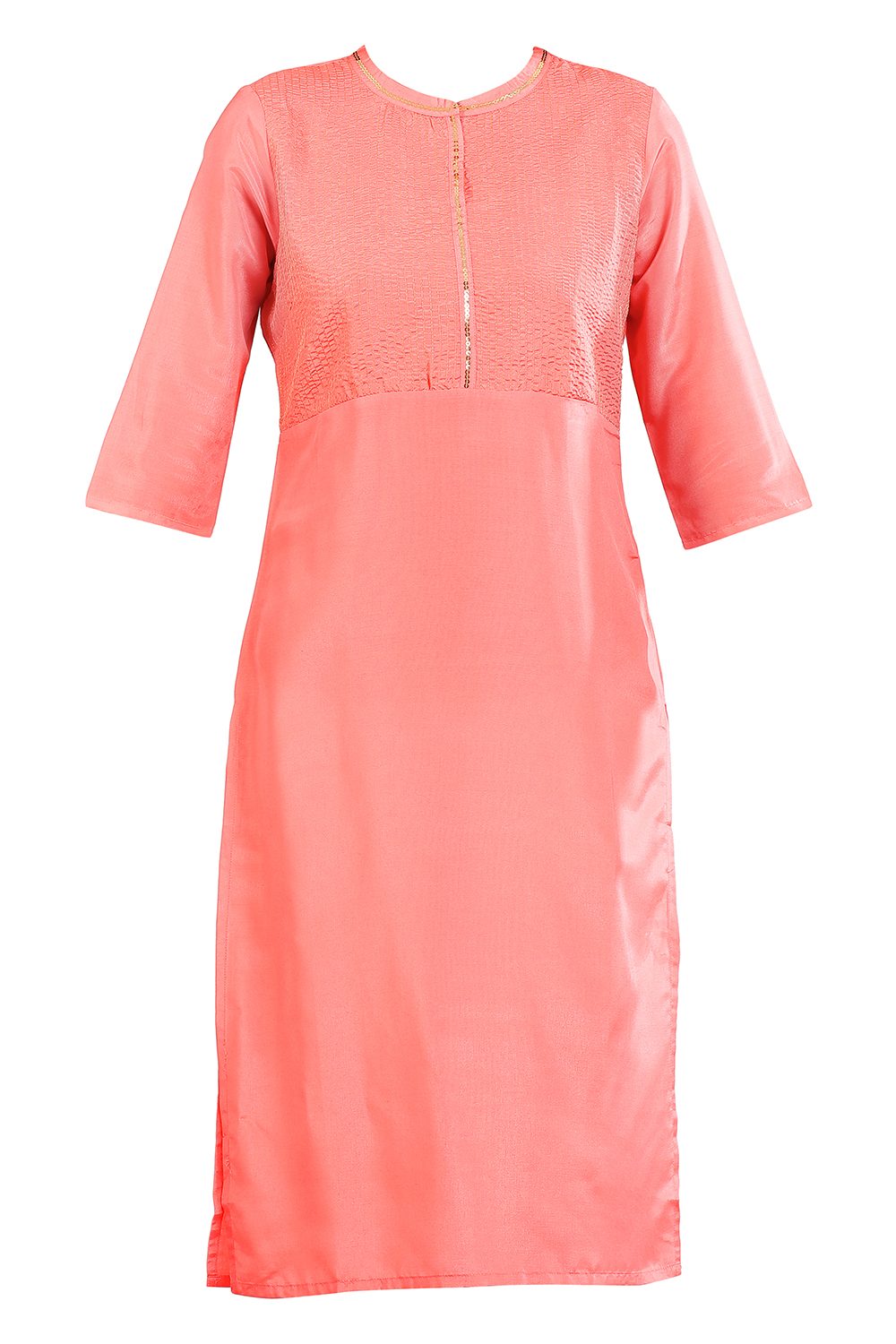 Pink Band Collar Solid kurta