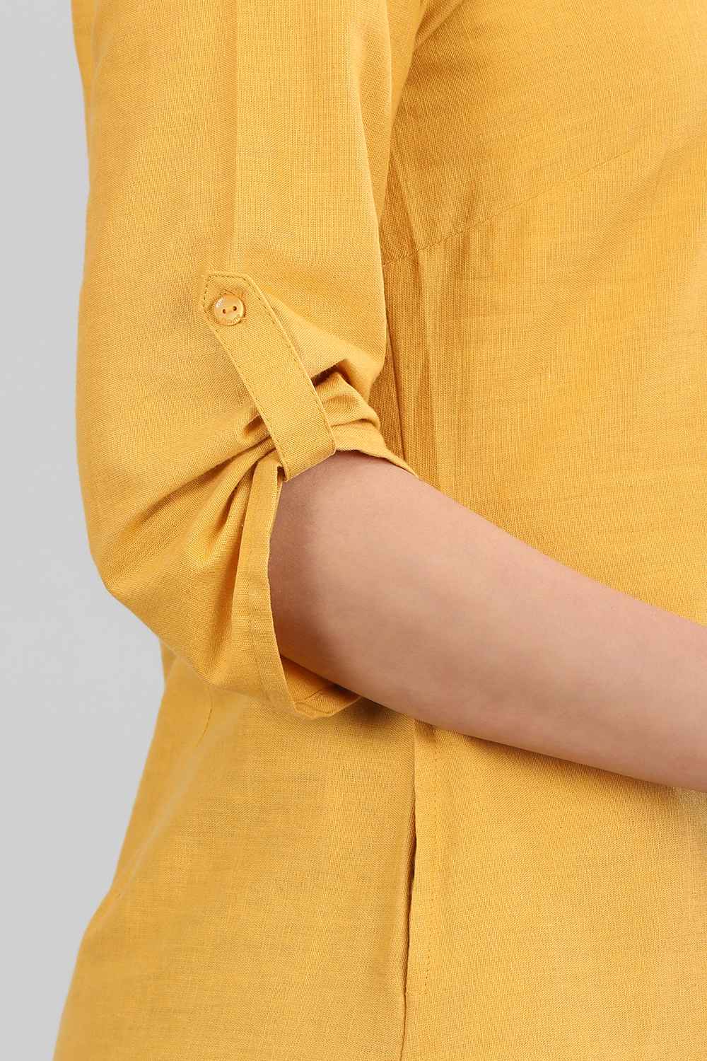 Yellow Mandarin Neck Solid kurta