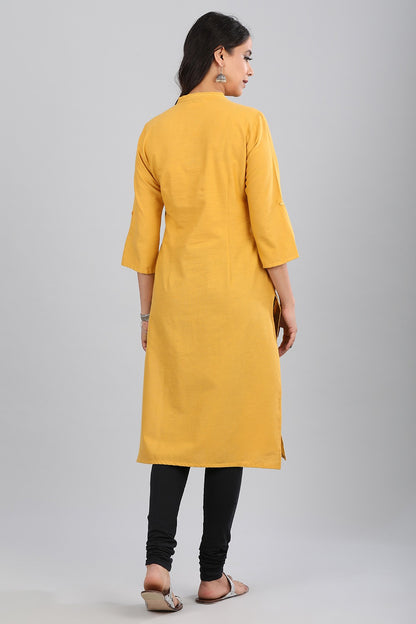 Yellow Mandarin Neck Solid kurta