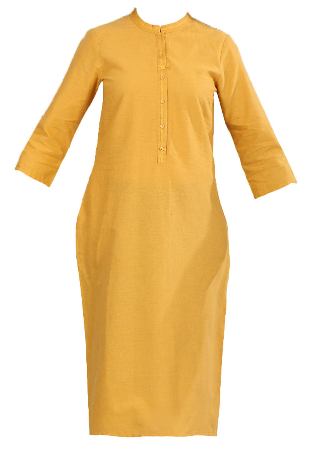 Yellow Mandarin Neck Solid kurta