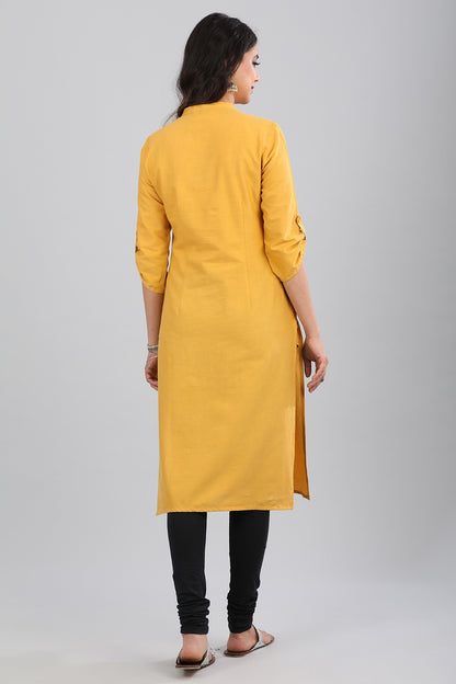 Yellow Mandarin Neck Solid kurta