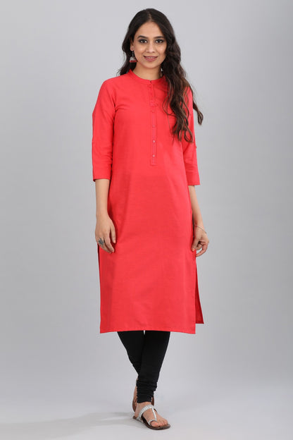 Orange Mandarin Neck Solid kurta