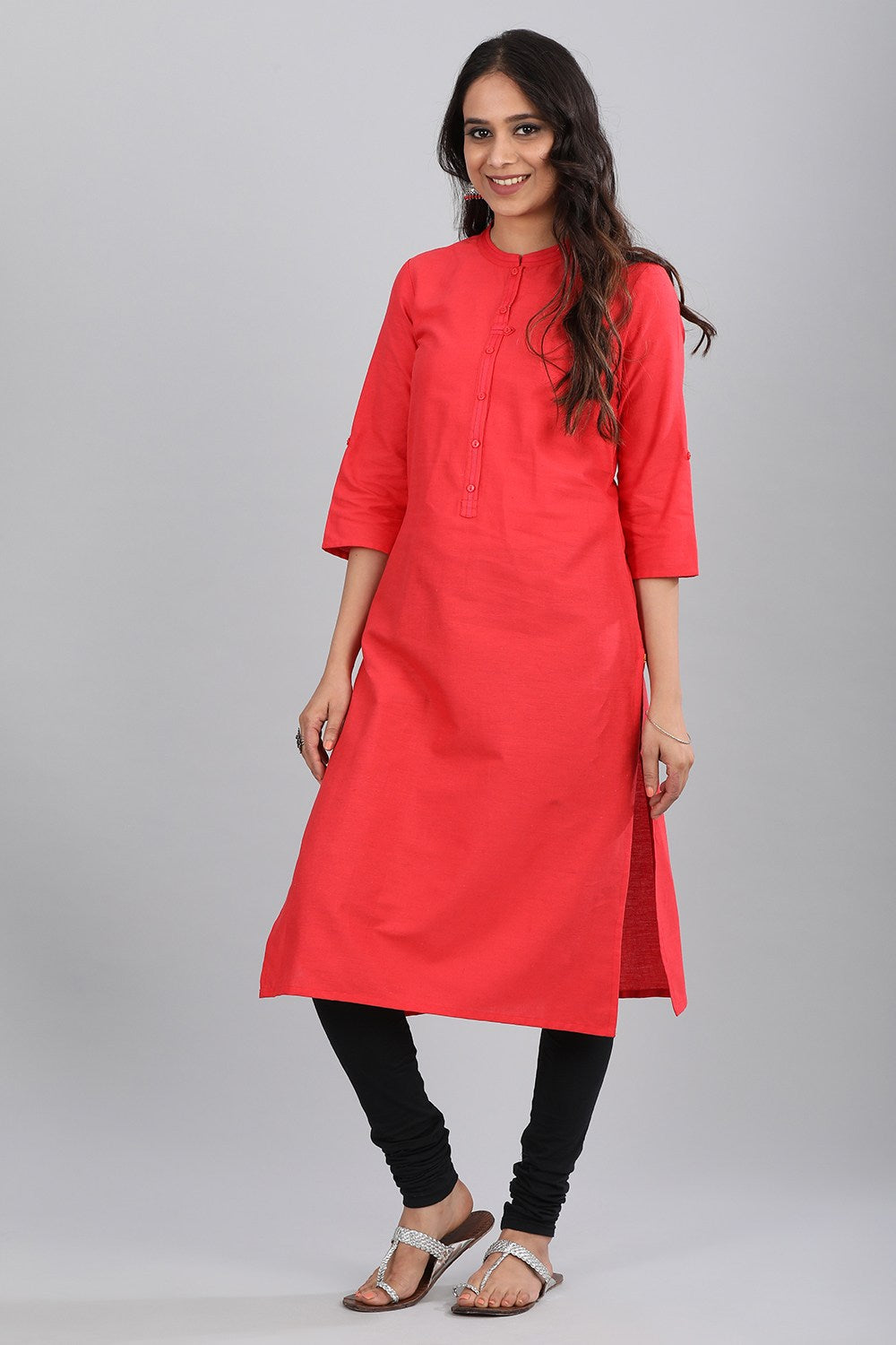 Orange Mandarin Neck Solid kurta