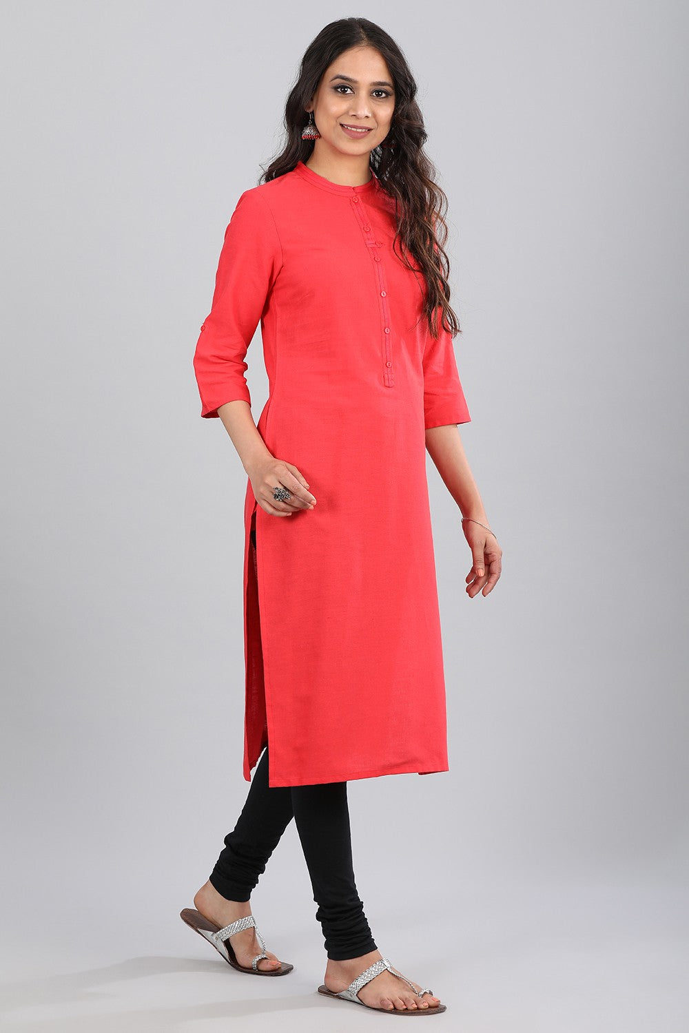 Orange Mandarin Neck Solid kurta