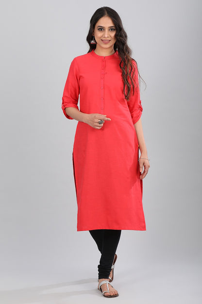 Orange Mandarin Neck Solid kurta