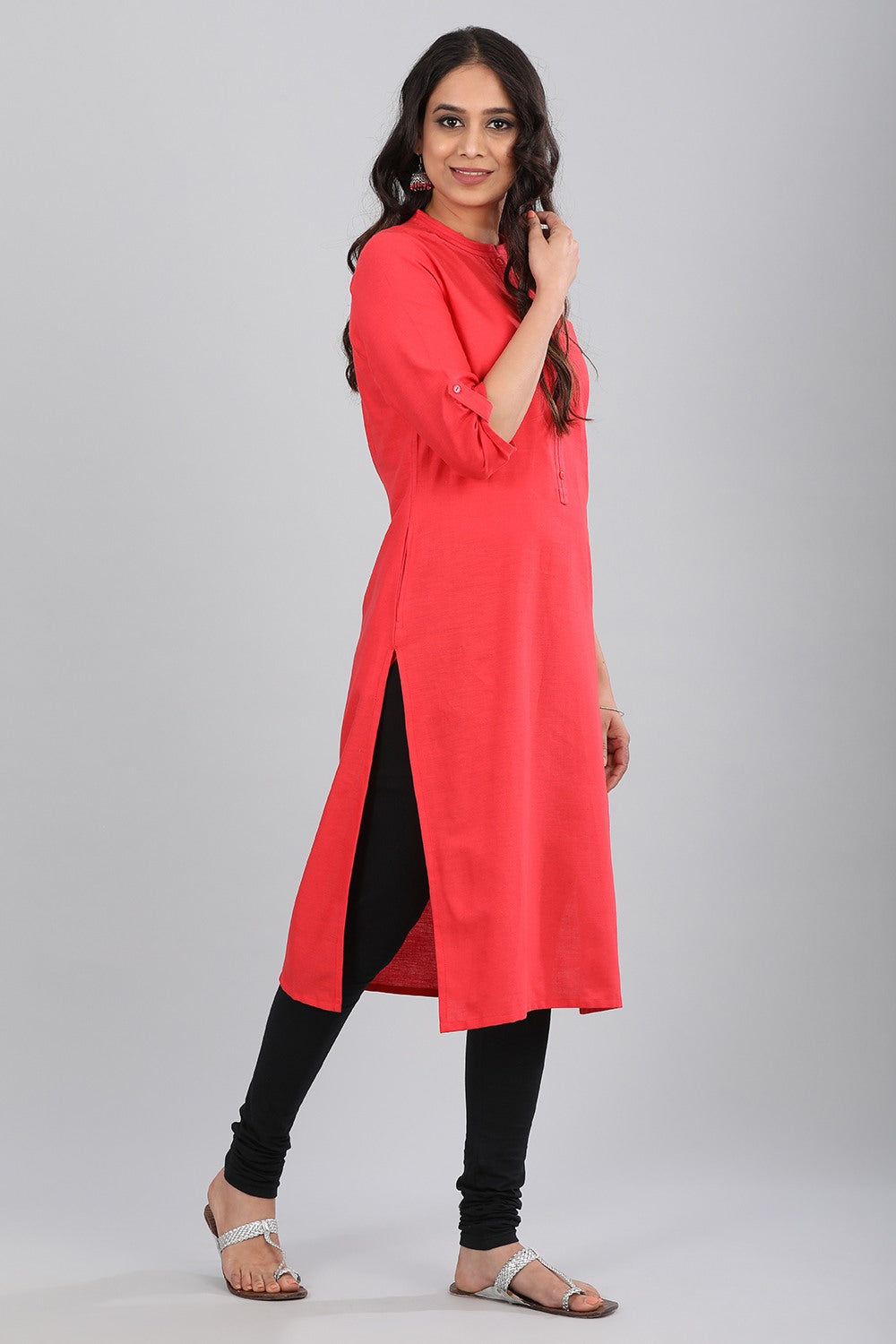 Orange Mandarin Neck Solid kurta