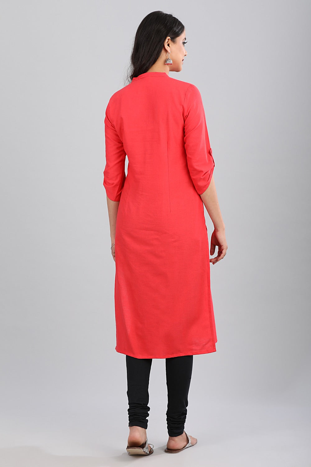 Orange Mandarin Neck Solid kurta