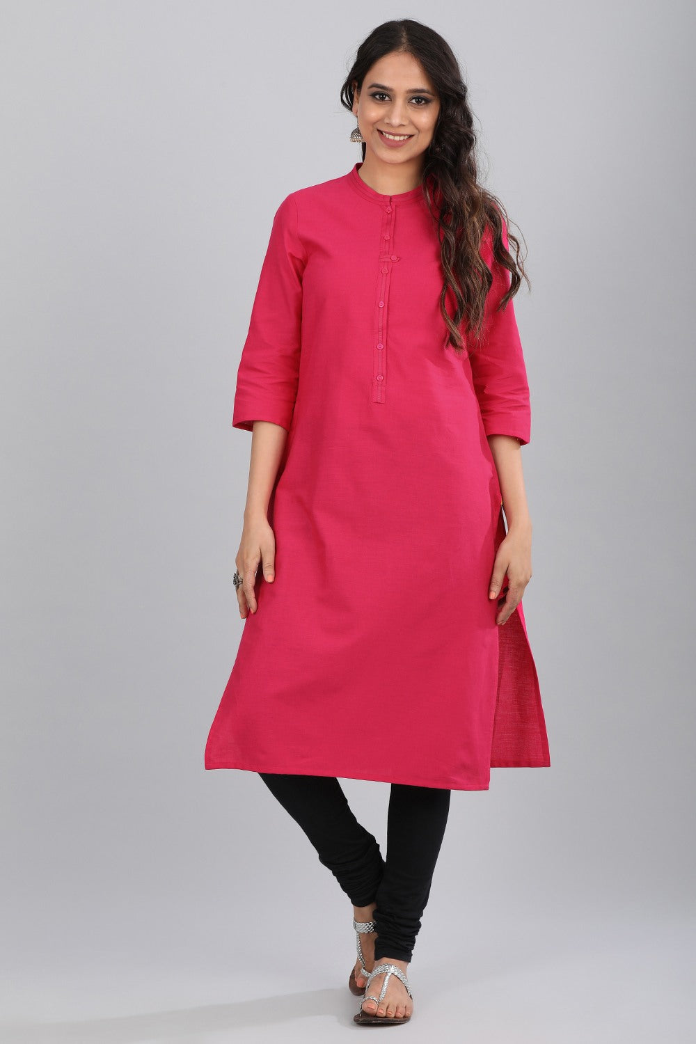 Pink Mandarin Neck Solid kurta