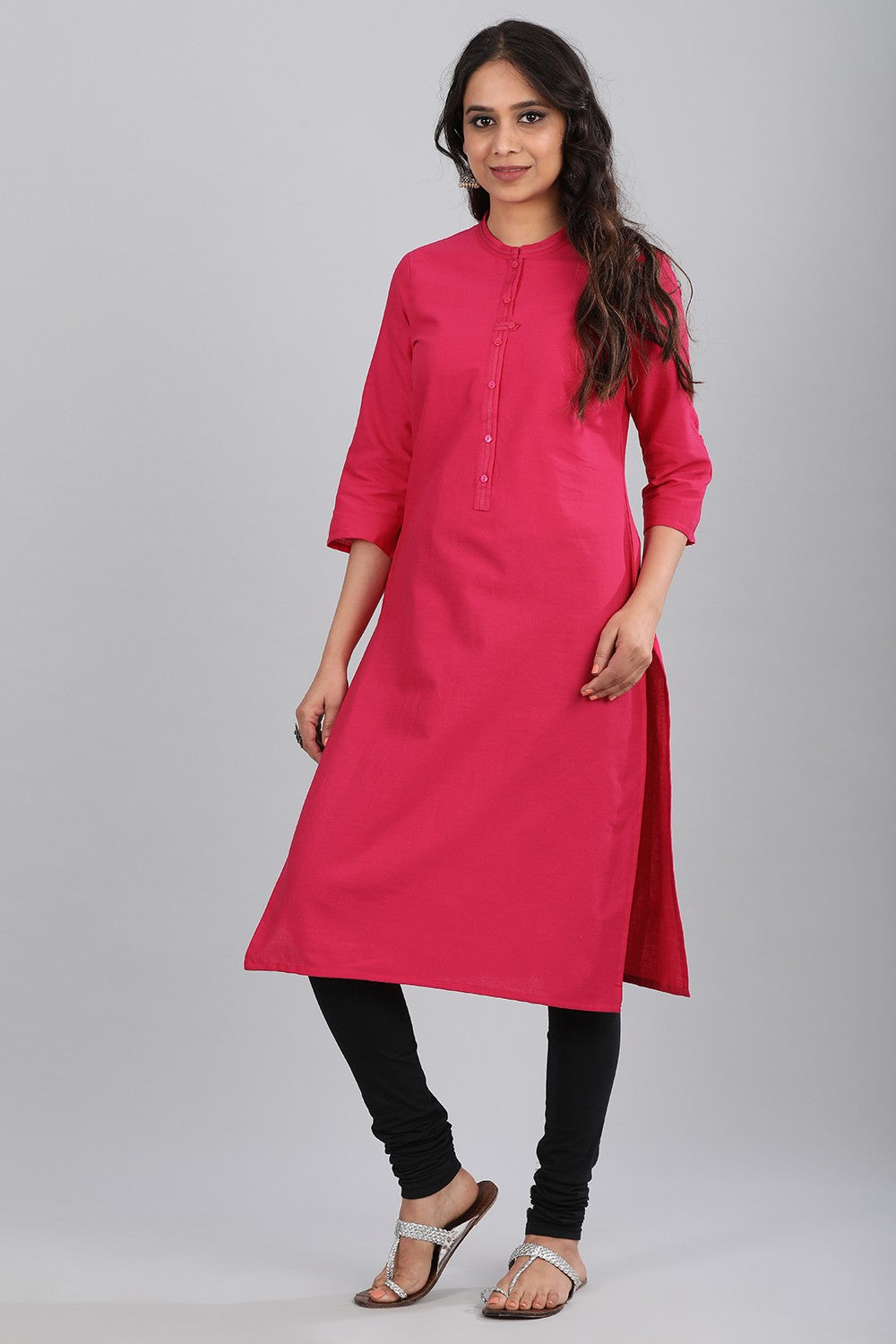 Pink Mandarin Neck Solid kurta