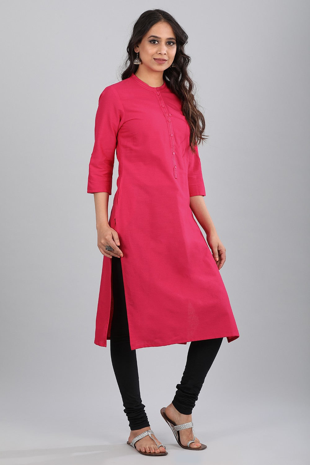 Pink Mandarin Neck Solid kurta