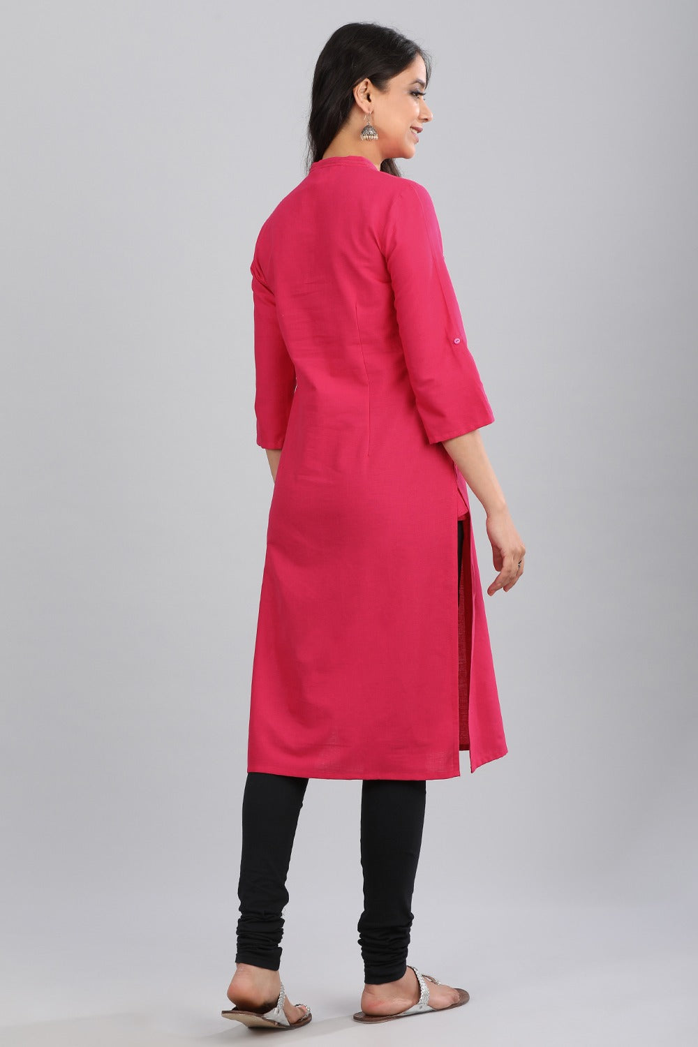 Pink Mandarin Neck Solid kurta