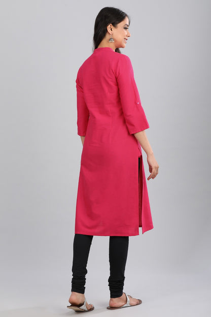 Pink Mandarin Neck Solid kurta