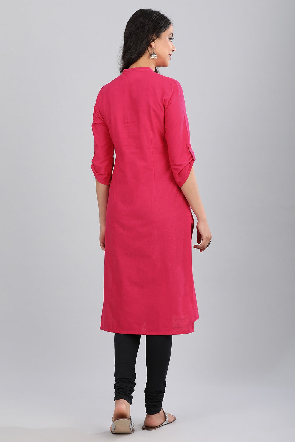 Pink Mandarin Neck Solid kurta