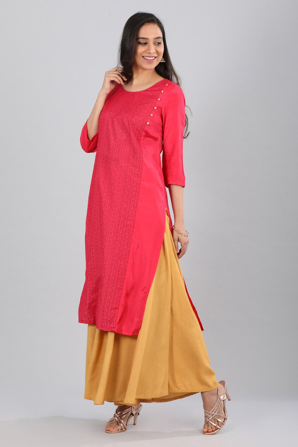 Pink Round Neck Printed kurta