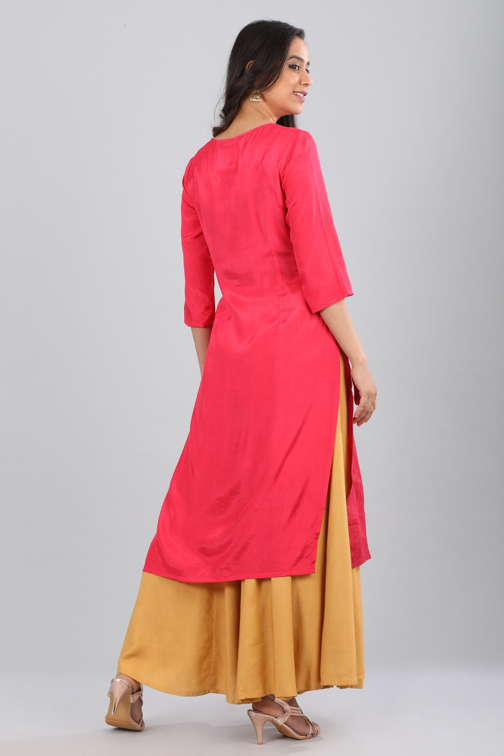 Pink Round Neck Printed kurta