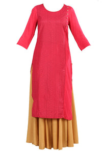 Pink Round Neck Printed kurta