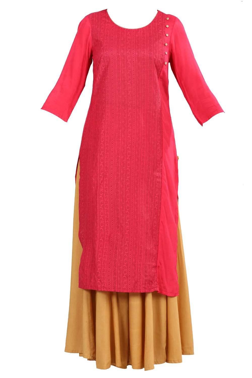 Pink Round Neck Printed kurta