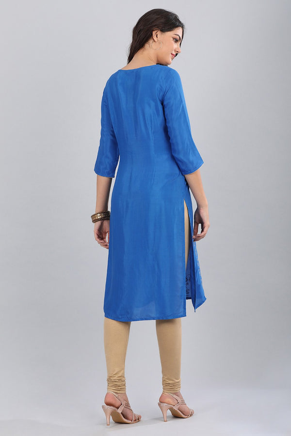 Blue Round Neck Printed kurta