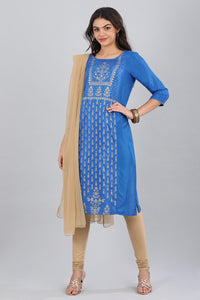 Blue Round Neck Printed kurta