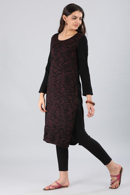 Pink Round Neck Yarn-dyed Winter kurta