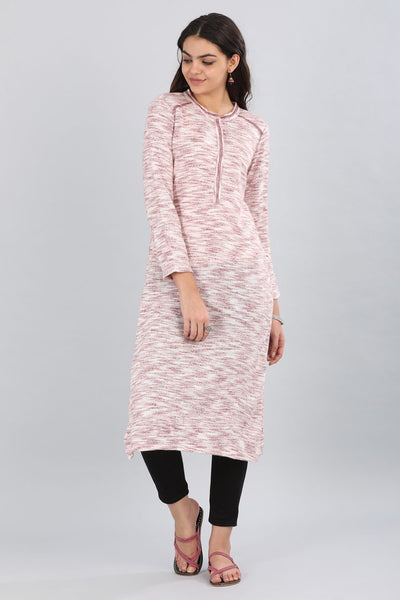 Maroon & White Round Neck Yarn-dyed kurta
