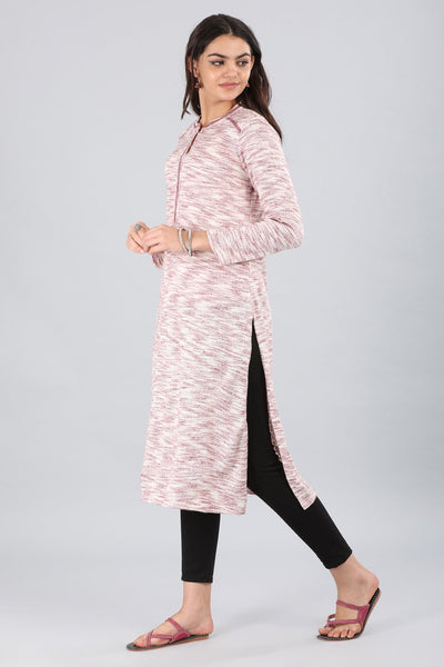 Maroon & White Round Neck Yarn-dyed kurta