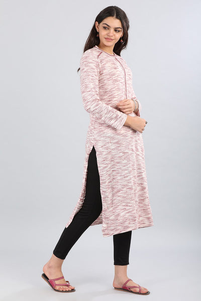Maroon & White Round Neck Yarn-dyed kurta