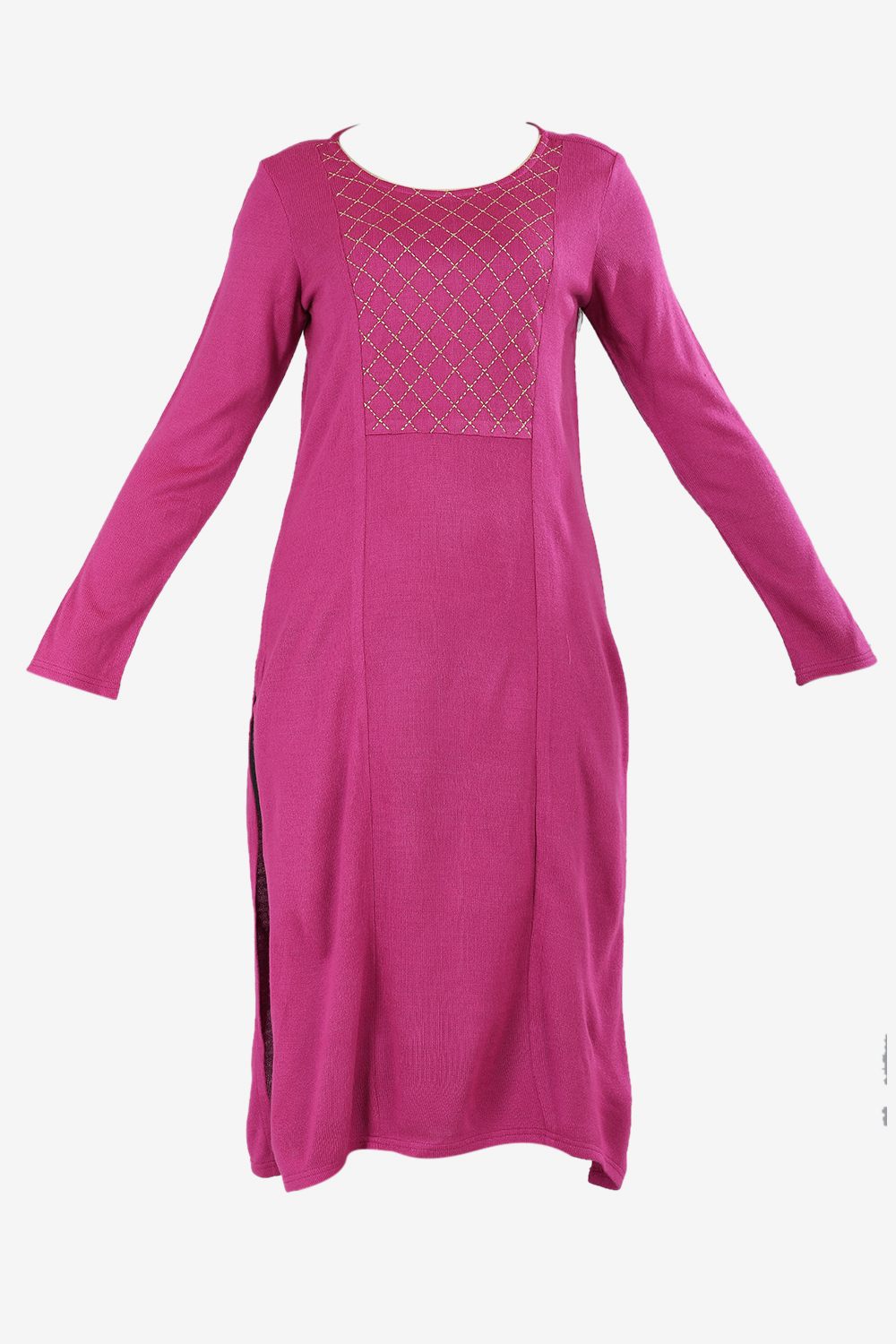 Pink Round Neck Yarn-dyed Winter kurta