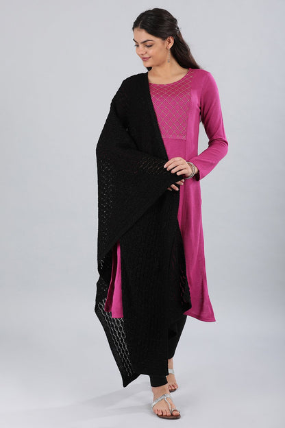 Pink Round Neck Yarn-dyed Winter kurta