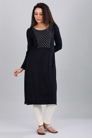 Blue Round Neck Yarn-dyed kurta