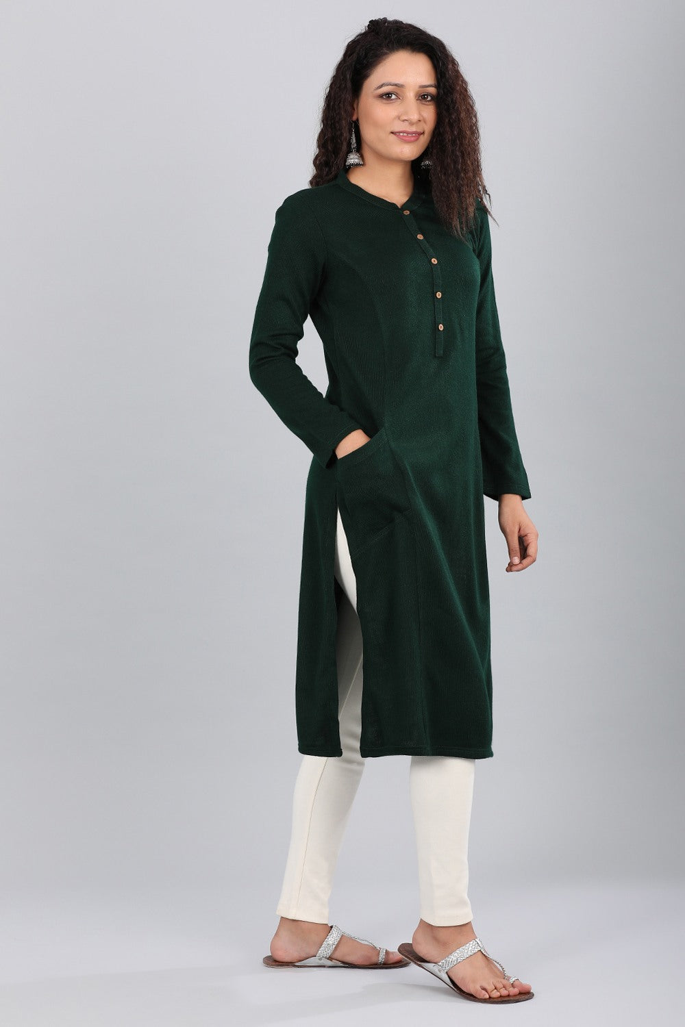 Green Band Collar Yarn-dyed Winter kurta