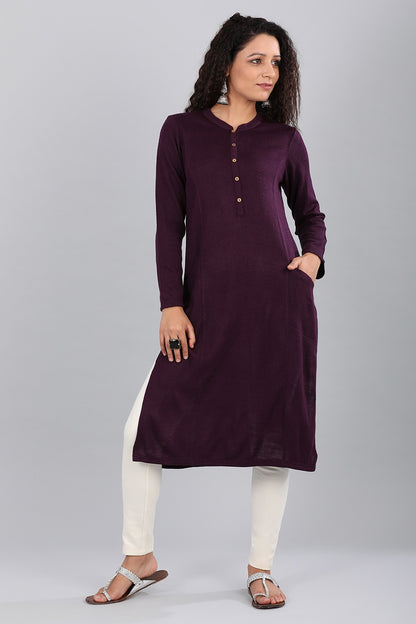 Purple Band Collar Yarn-dyed Winter kurta