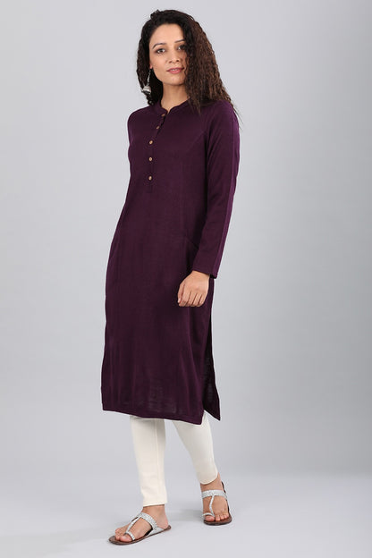 Purple Band Collar Yarn-dyed Winter kurta