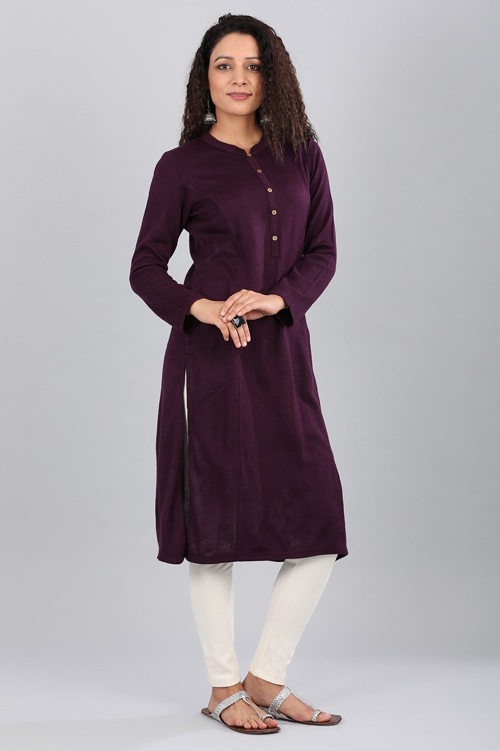 Purple Band Collar Yarn-dyed Winter kurta