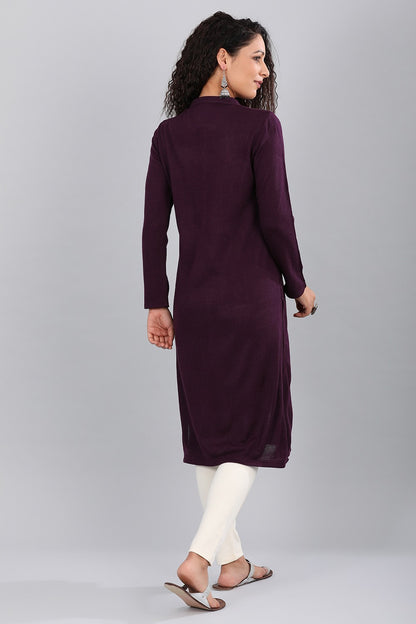 Purple Band Collar Yarn-dyed Winter kurta