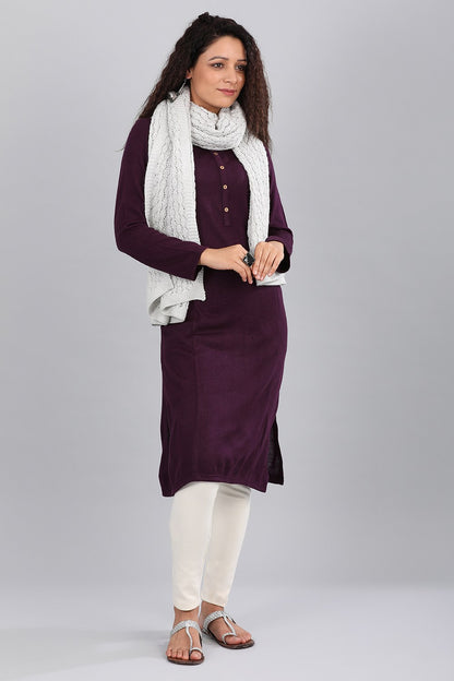 Purple Band Collar Yarn-dyed Winter kurta