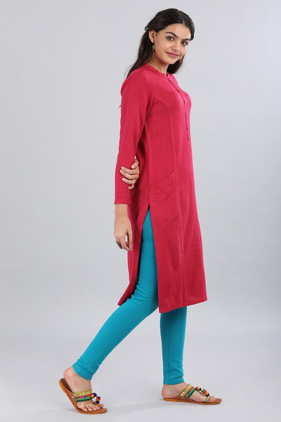 Pink Band Collar Winter kurta