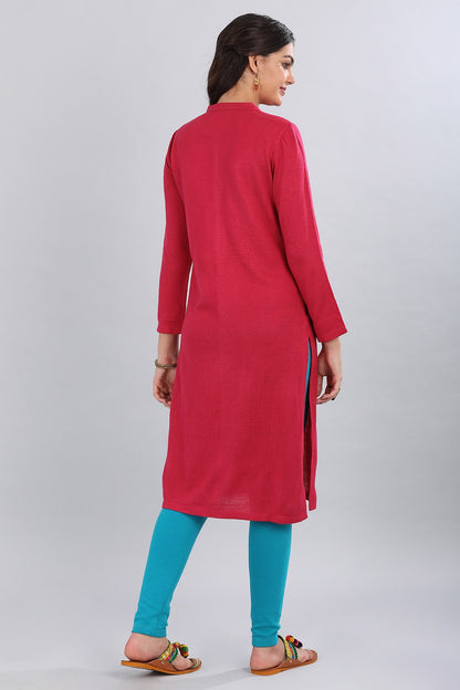 Pink Band Collar Winter kurta