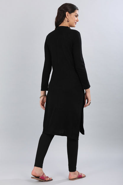 Black Mandarin Neck Yarn-dyed Winter kurta