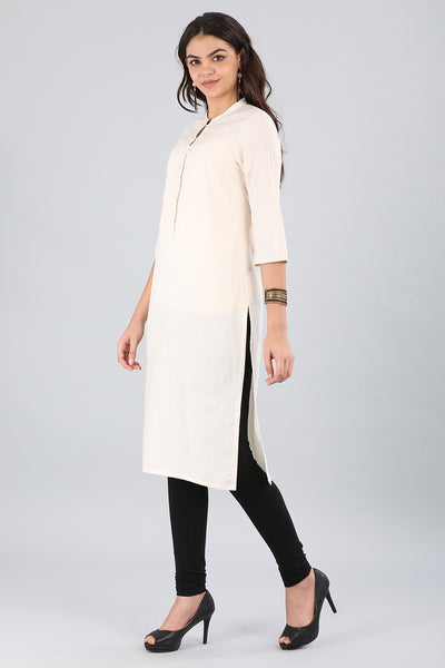 Ivory Mandarin Neck Solid kurta