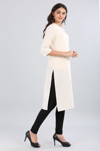Ivory Mandarin Neck Solid kurta