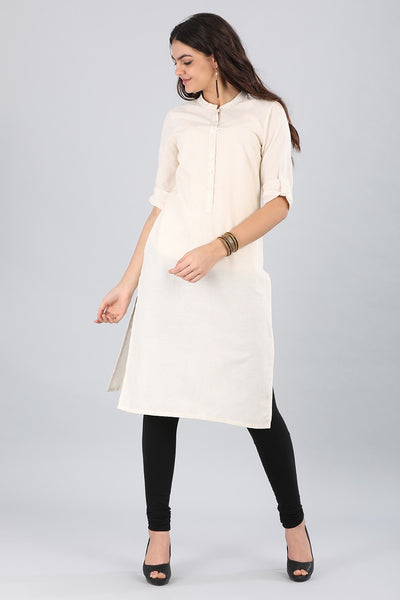 Ivory Mandarin Neck Solid kurta