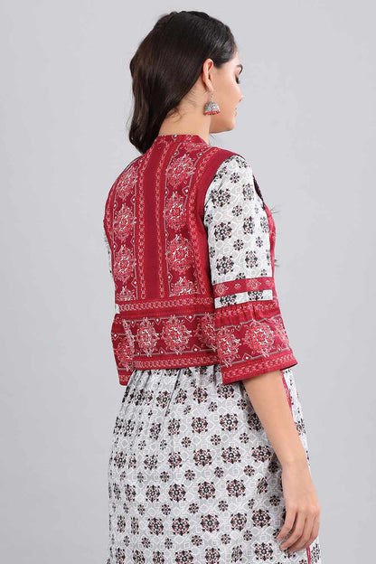 Red Mandarin Neck Printed Gillet