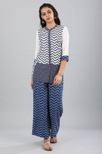 Blue Mandarin Neck Printed Gillet