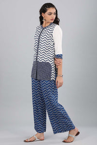 Blue Mandarin Neck Printed Gillet