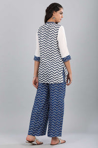 Blue Mandarin Neck Printed Gillet