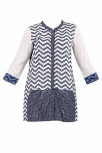 Blue Mandarin Neck Printed Gillet