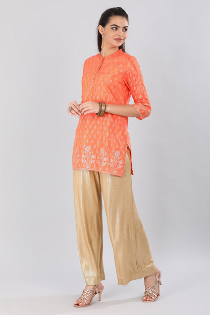 Orange Mandarin Neck Printed kurta